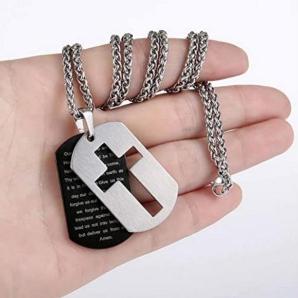 Graduation Gifts Dog Tag Cross Necklace for Men Boys Bible Verse Pendant - Picture 1 of 3